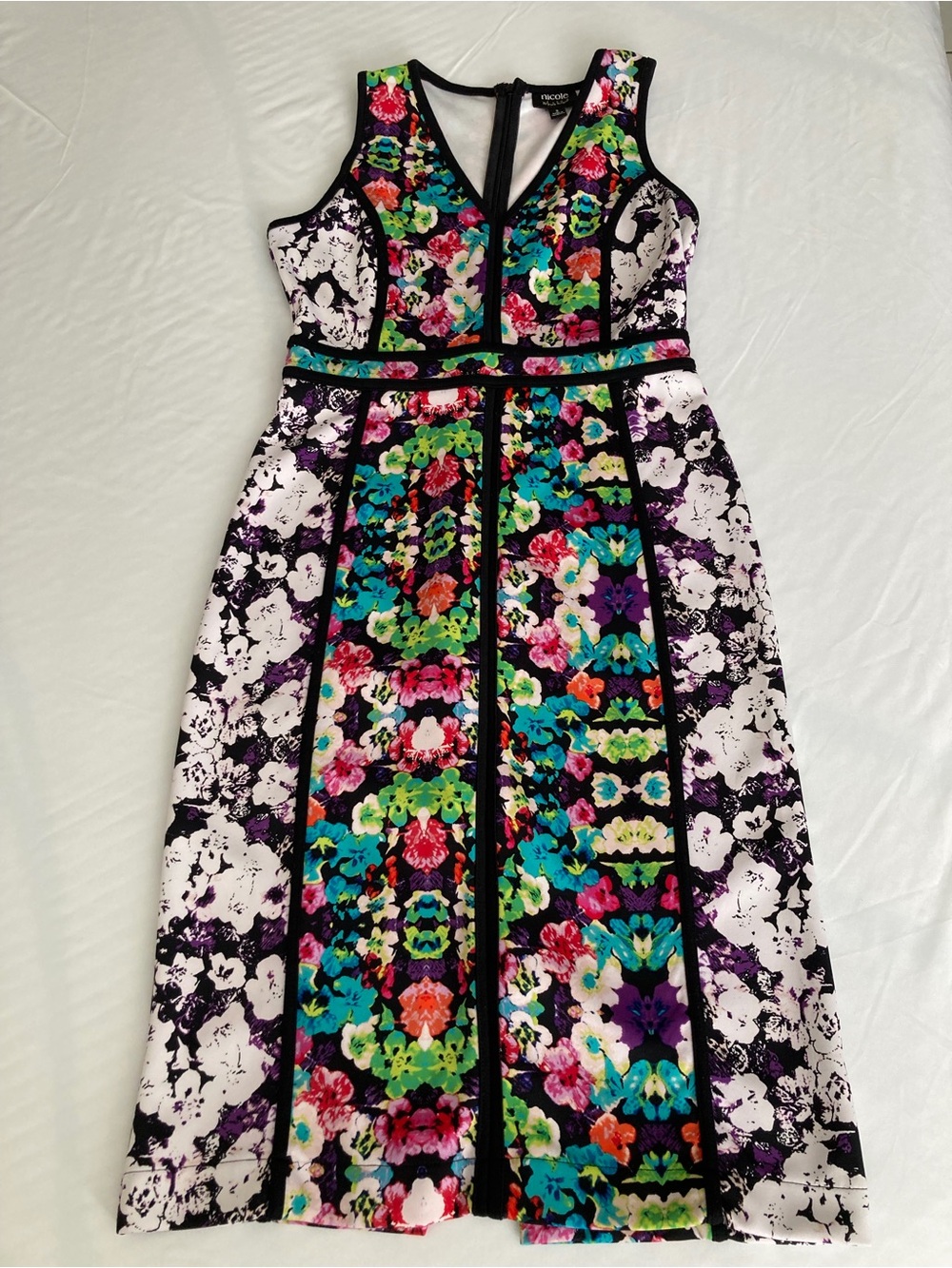 Nicole by Nicole Miller Multicolor Floral Print One-Piece in Black Trim